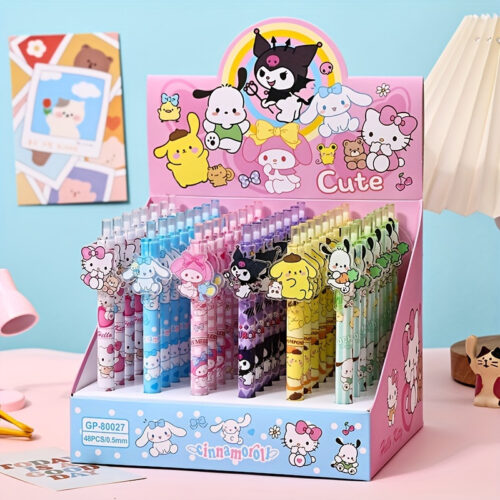 48pcs Sanrio Gel Pen Set – Hello Kitty, Kuromi & More – Retractable Medium Point Acrylic Pens for Office and School Supplies Pens For Writing Gel Pens