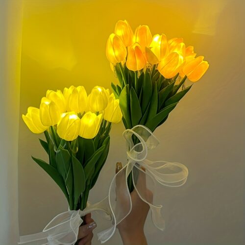10pcs Tulip-Shaped LED Bouquet Table Lamp – Ambient Sense Night Light with Simulation Flowers, Handcrafted Room Decoration, Soft Warm Glow, Energy-Efficient, Easy Assembly – Perfect for Bedroom, Living Room, and Office