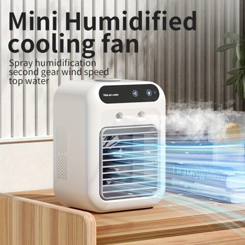 Compact 6.3×4.45×8.27 inch Portable Evaporative Air Cooler Fan with Humidifier – Dual Speed Mode, Personal Space Air Conditioner for Home & Office Use – Energy Efficient, Whisper Quiet, and Easy to Clean Design